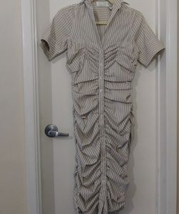 Byron Lars "Beauty Mark" Grey Striped Ruched Dress